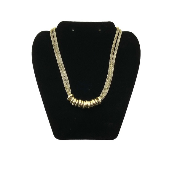Mesh Chain With Gold Rings Double Strand Statement Necklace - Picture 6 of 9